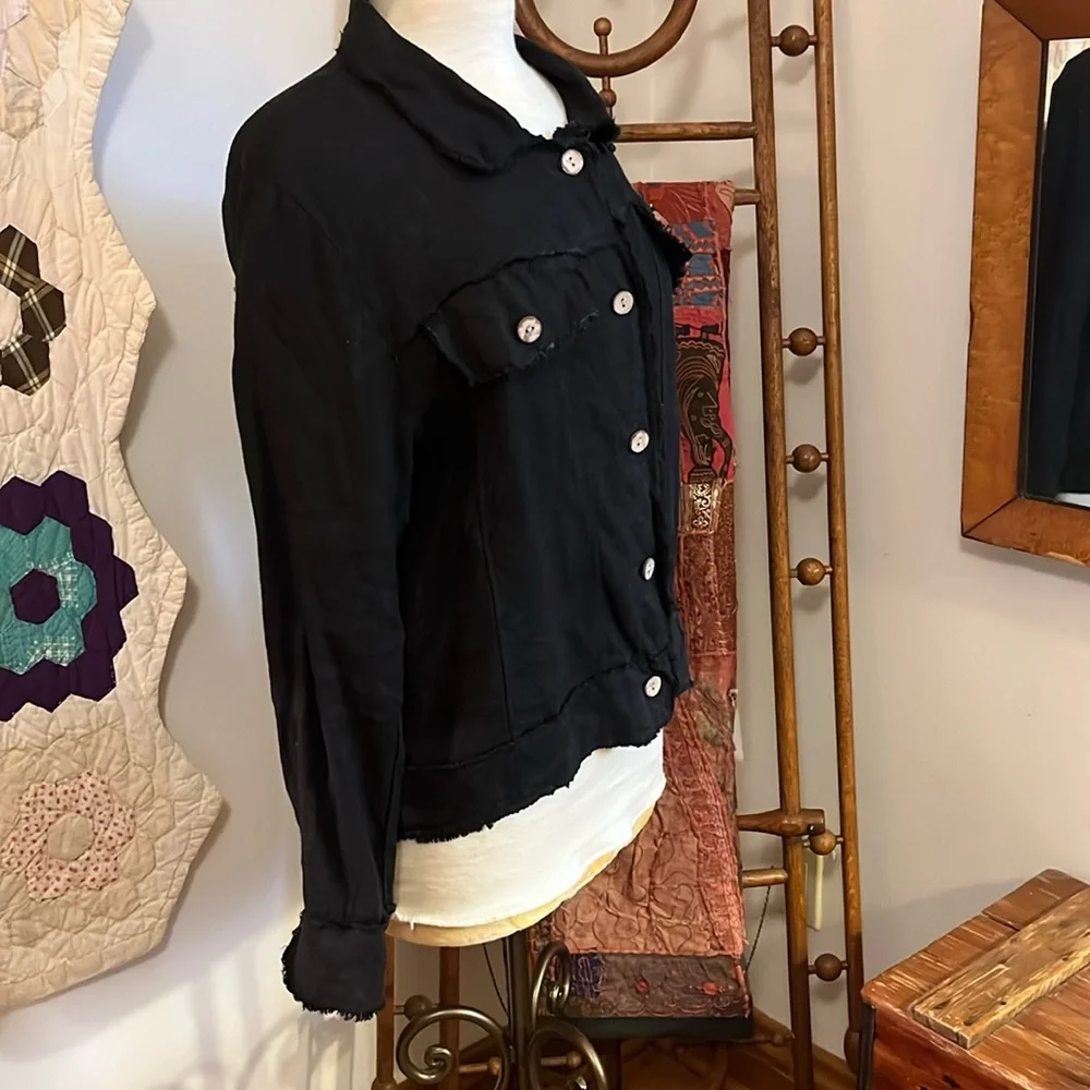 Tina Stephens Black Linen Jacket Classic Denim Style - Picture 4 of 14